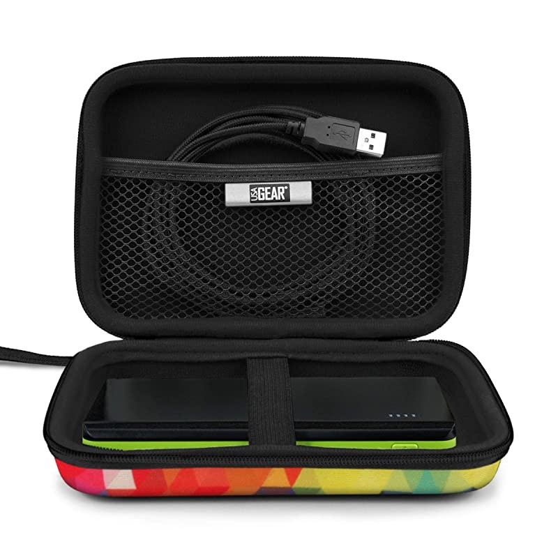 Travel Electronics Organizer - 6.5 Inch Zipper Case with Hard Shell Case Exterior and Accessory Pocket - Charger Organizer, Accessory Organizer, Cable Travel Organizer, and More - Geometric