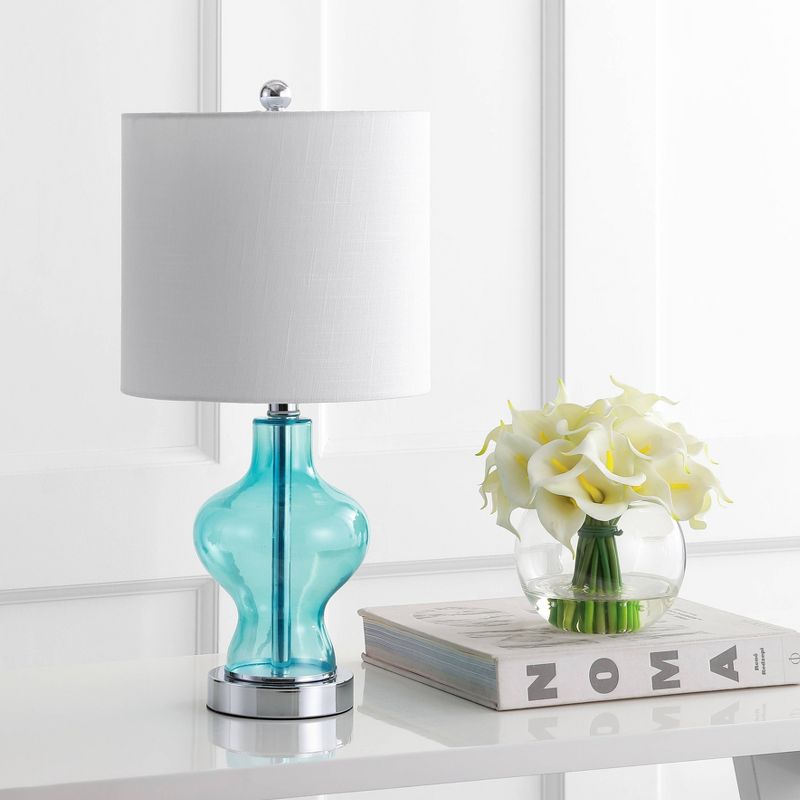 20.5" Glass/Metal Mer Table Lamp (Includes LED Light Bulb) Blue - JONATHAN Y
