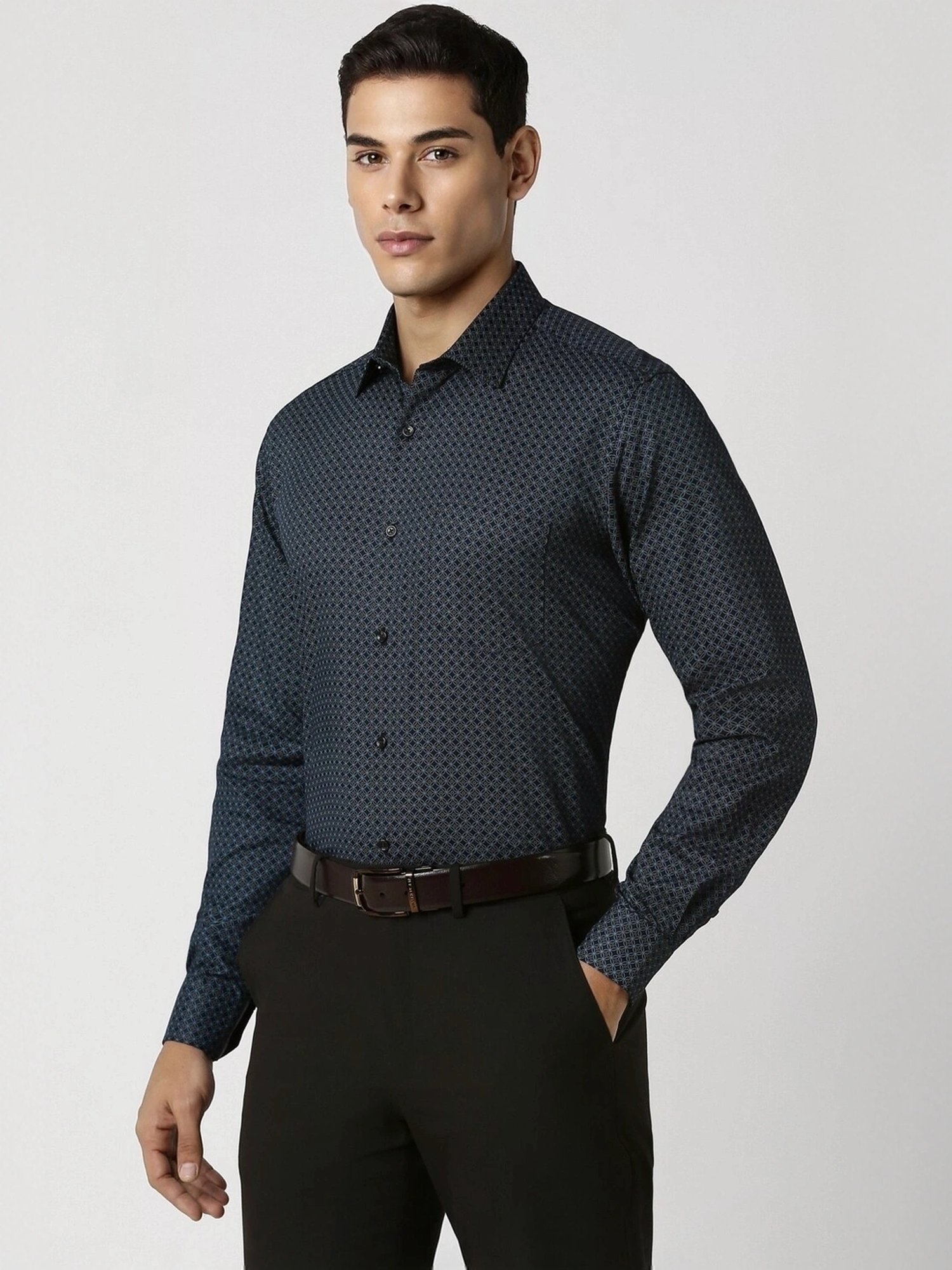 Spykar Blue Cotton Slim Fit Checks Shirt