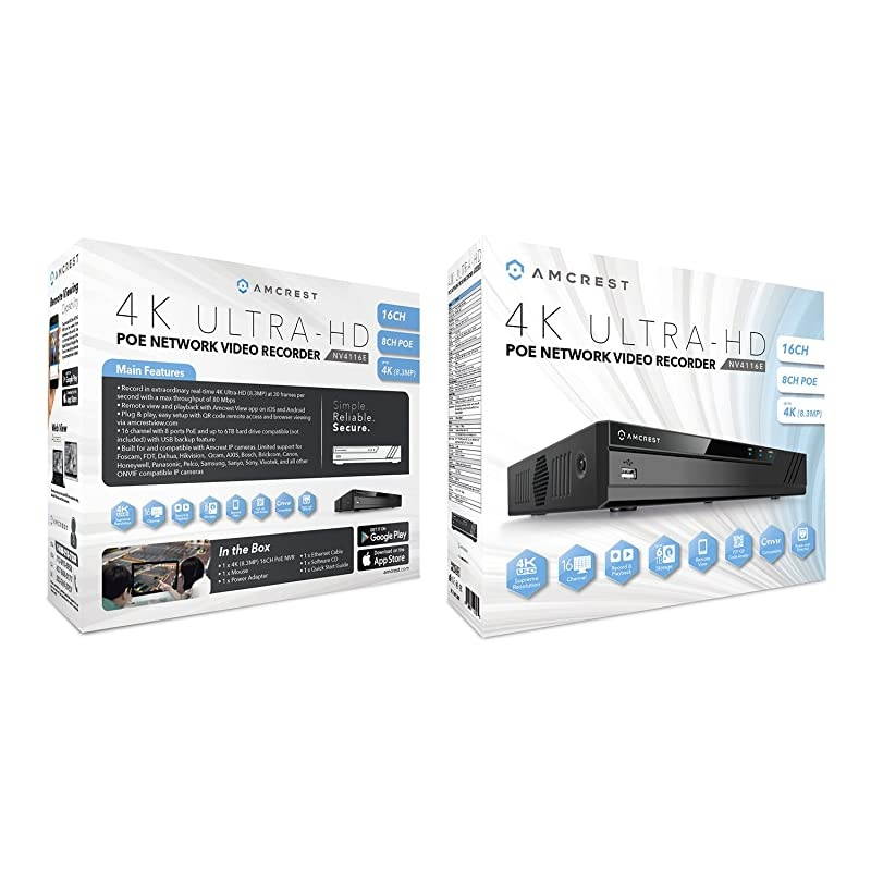4K NV4116HS 16CH 720P1080P3MP4MP5MP6MP8MP4K Network Video Recorder Supports up to 16 x 8Megapixel IP Cameras Supports up to 6TB Hard Drive Not Included No PoE Ports Included