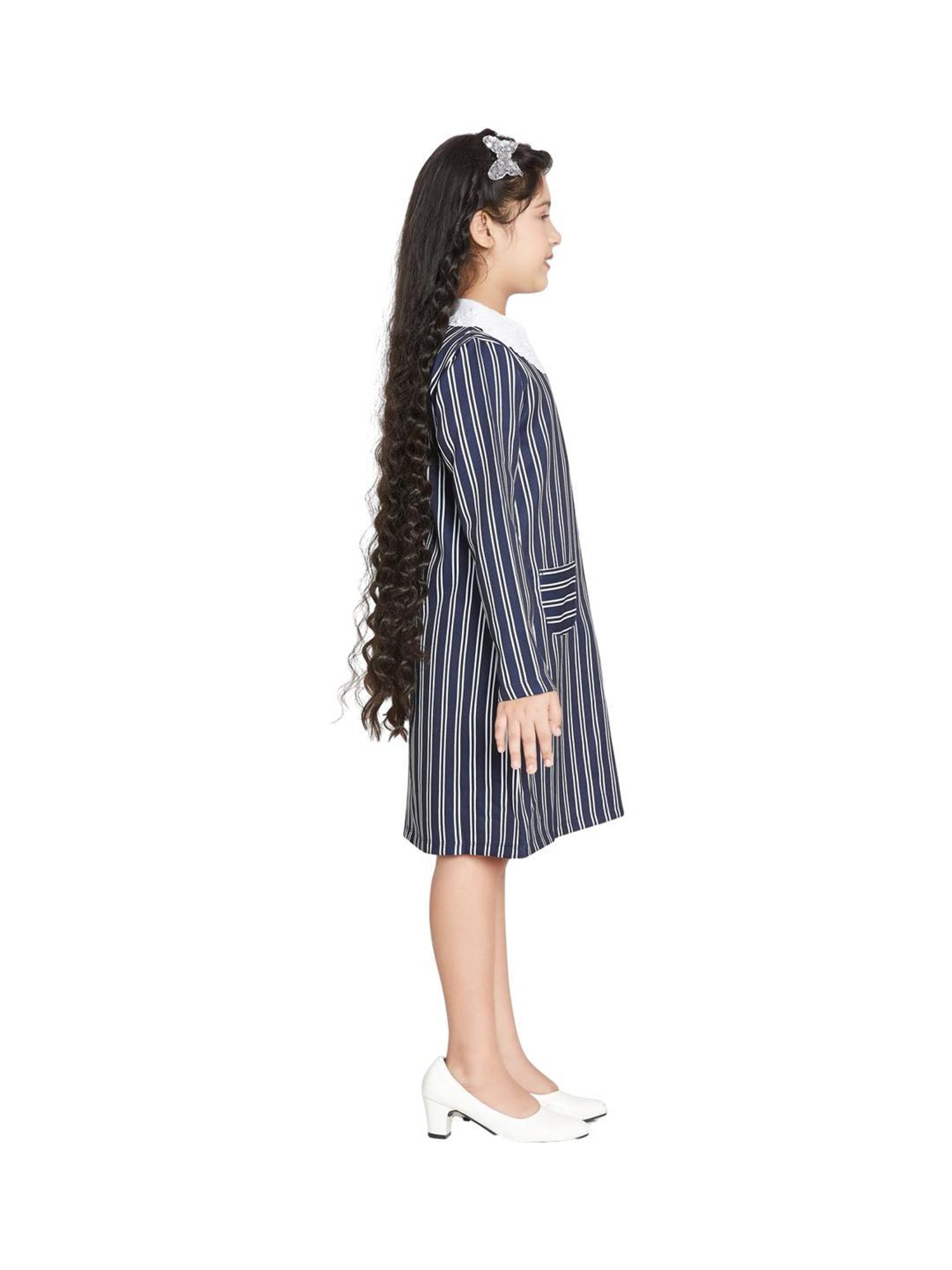 Peppermint Kids Navy Striped Full Sleeves Dress