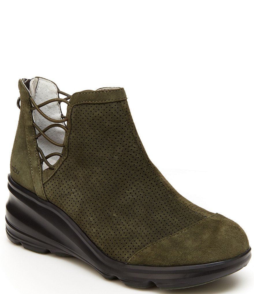 Jambu Naomi Lace-Up Side Detail Suede Wedge Booties