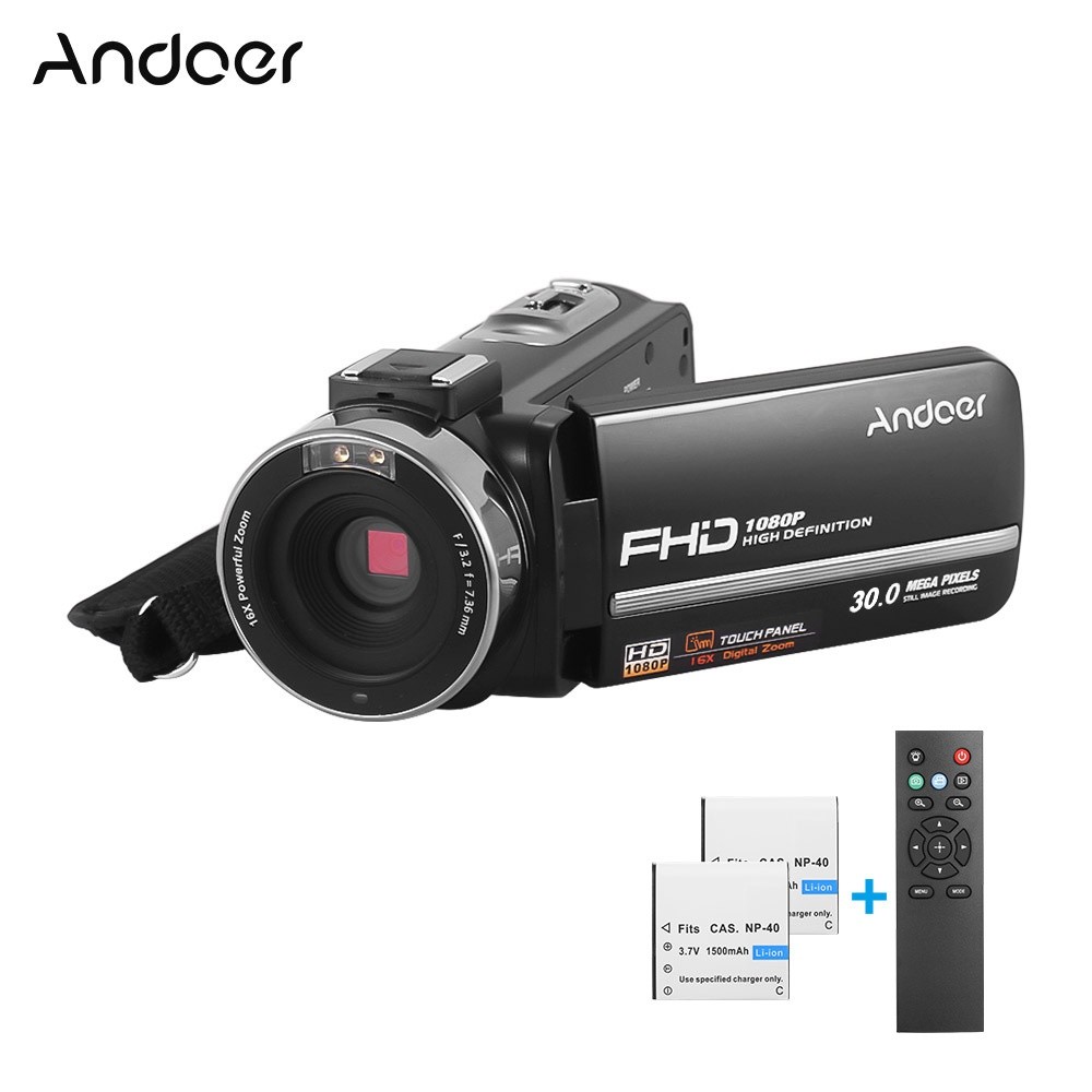 Andoer HDV-301LTRM 1080P FHD Digital Video Camera Camcorder DV Recorder IR Nightshot 30MP 16X Digital Zoom 3.0 Inch LCD Touchscreen with 2pcs Rechargeable Batteries