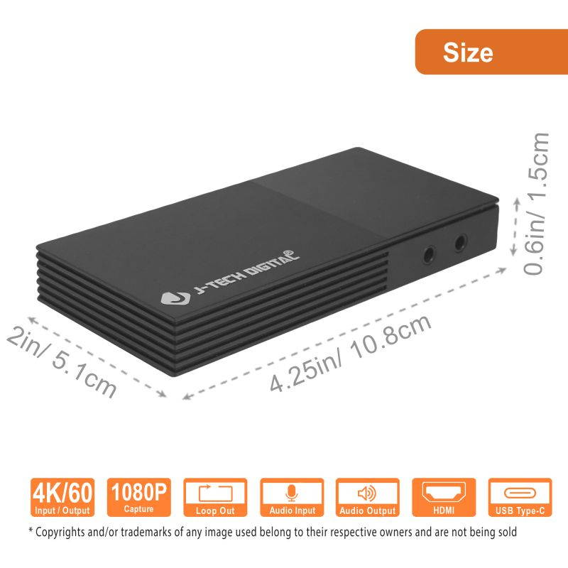 J-Tech Digital 4K HDMI Capture Card, Video Capture Card with USB Type-C, Compatible with OBS YouTube Twitch Facebook [JTECH-4KCP]