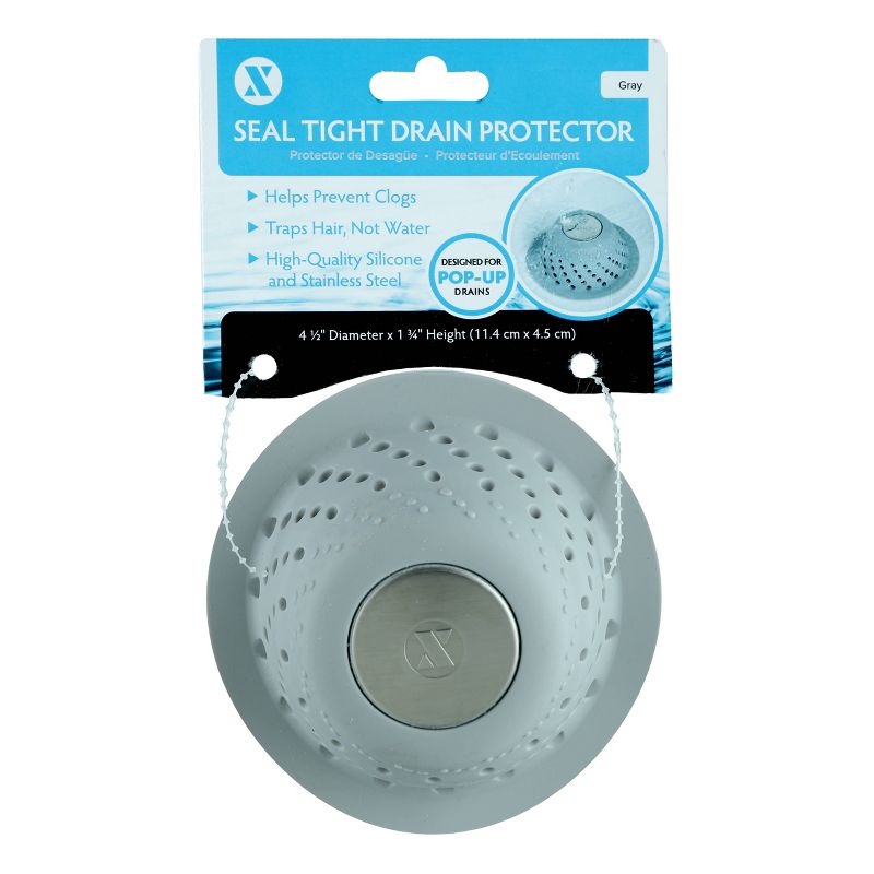 Seal Tight Silicone and Stainless Steel Dome Drain Hair Catcher Gray - Slipx Solutions