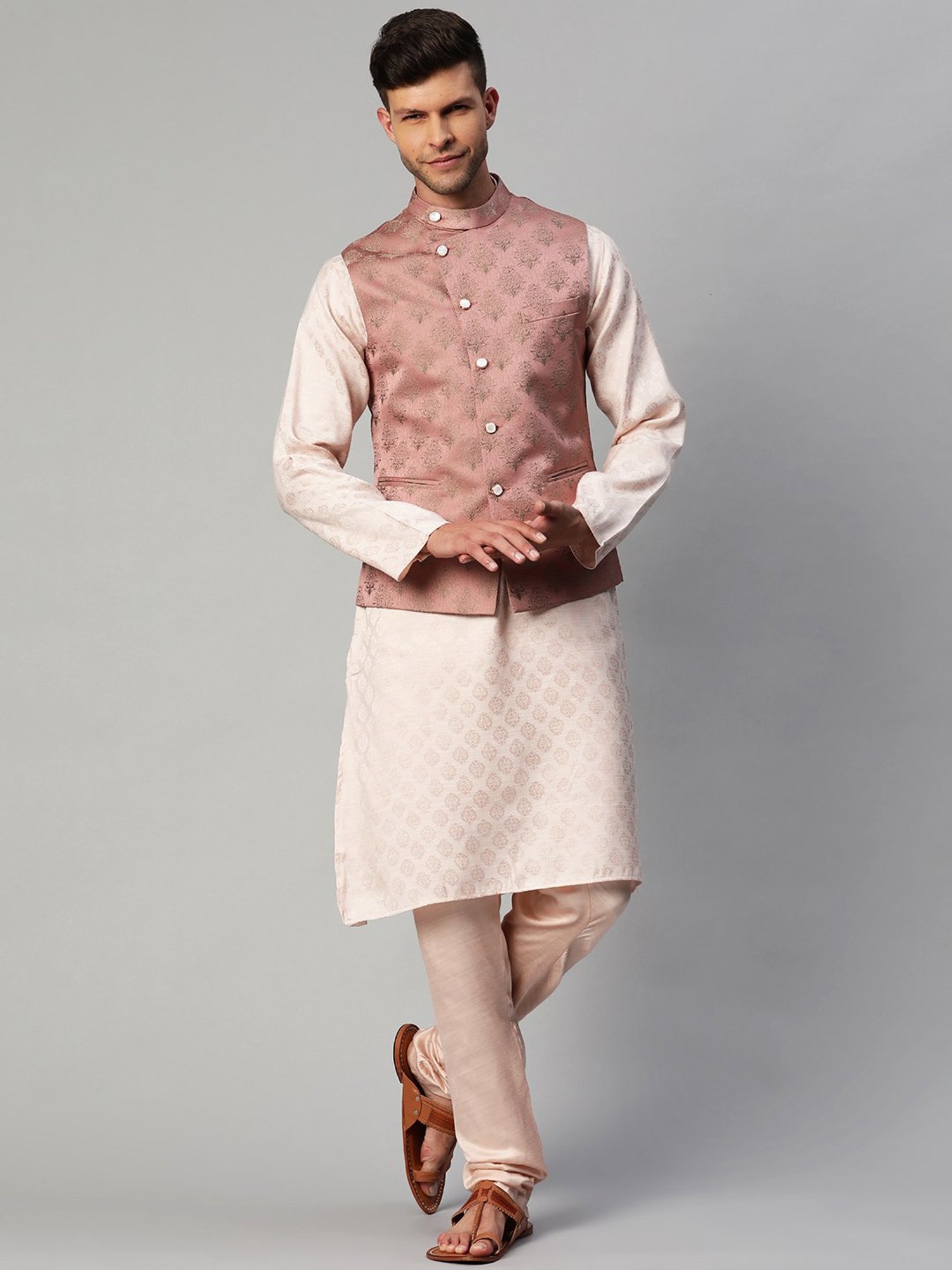 ManQ Dusty Pink Slim Fit Nehru Jacket