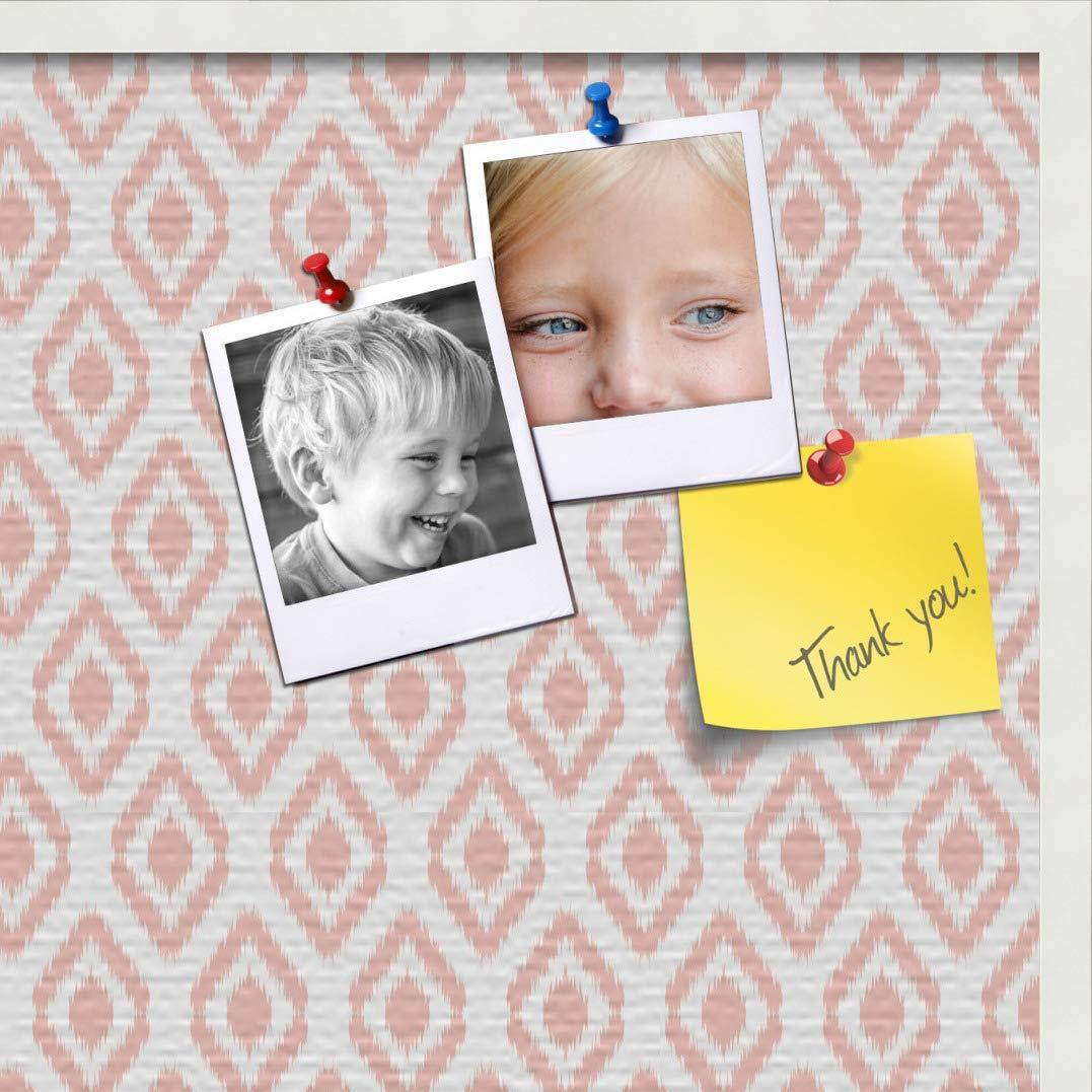 PinPix custom printed pin cork bulletin board made from canvas, Ikat Grapefruit 36x24 Inches (Completed Size) and framed in Satin White Frame (PinPix-Group-65)