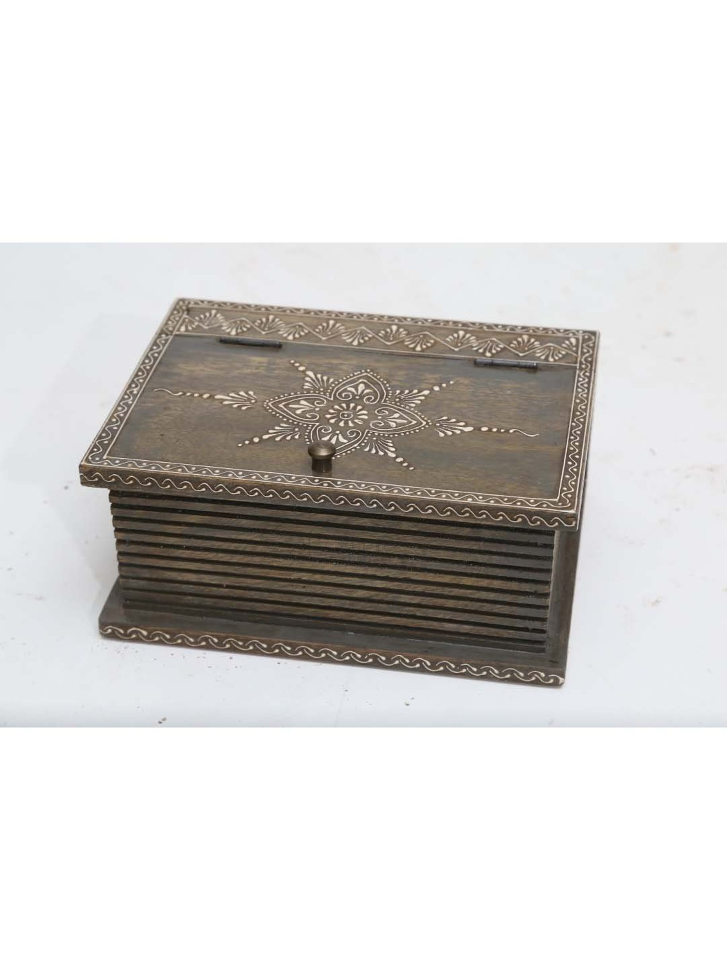 Artisans Rose Dark Brown & Beige Mango Wood Jewellery Box - Set of 1