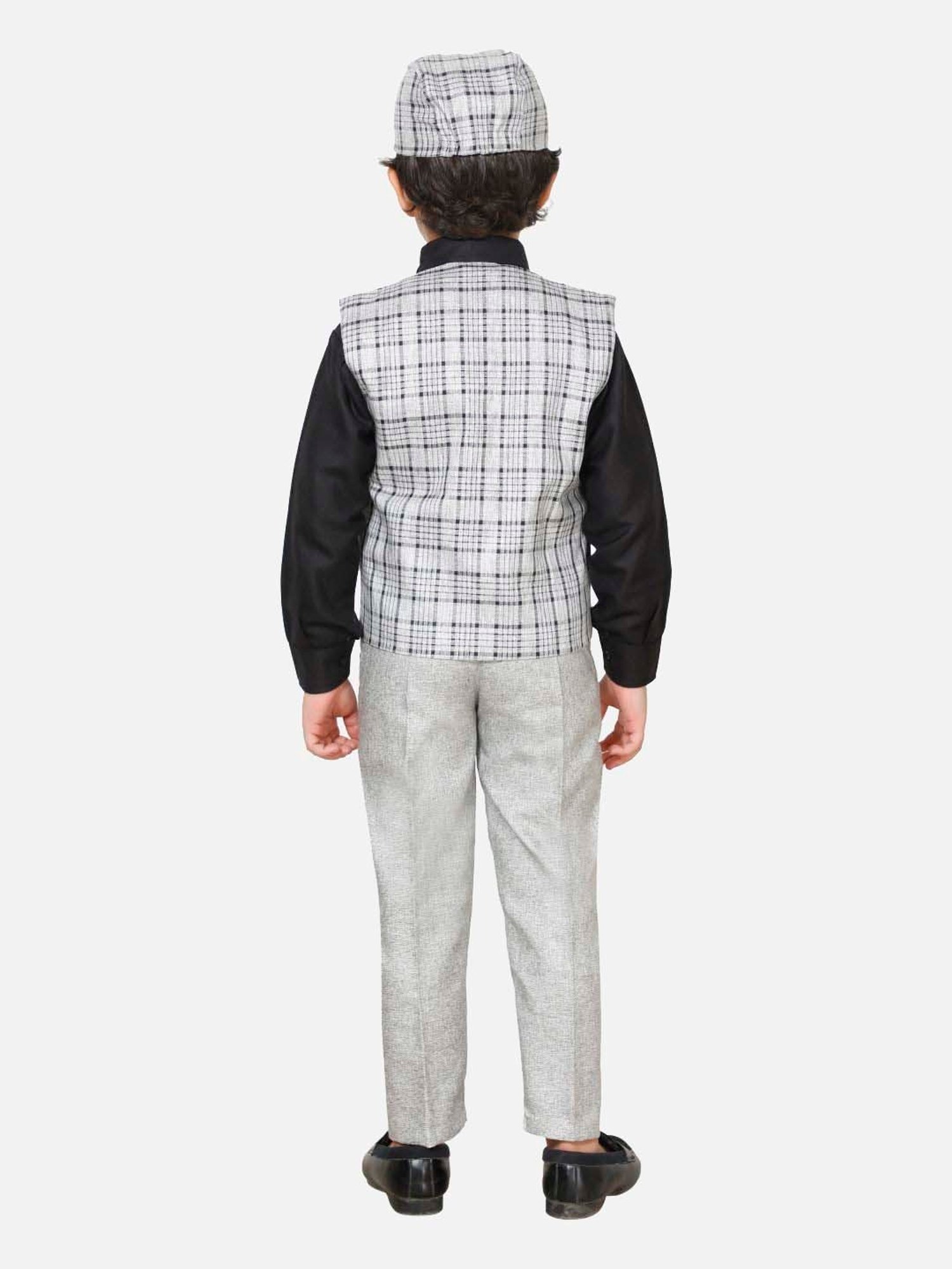 Fourfolds Boys Grey Checks Full Sleeves Clothing Set