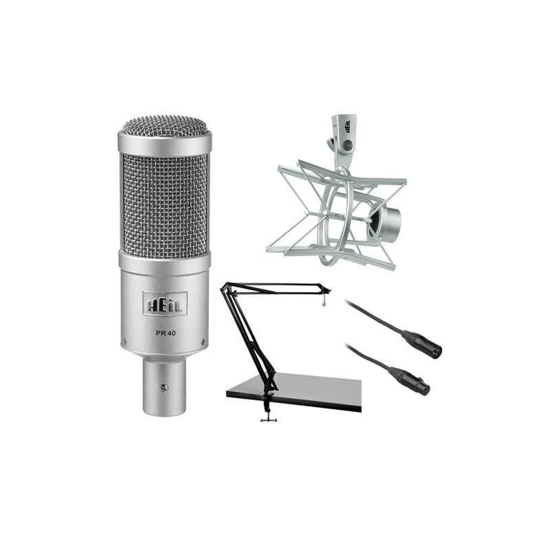 Sound PR 40 Dynamic Cardioid Studio Microphone Bundle with PRSM Shock Mount (Black), Two-Section Broadcast Arm and Microphone Cable