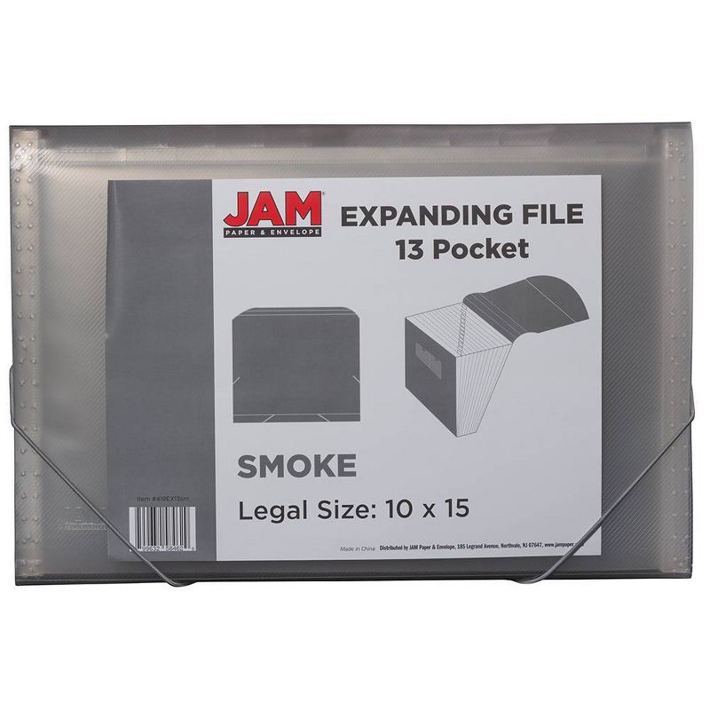 JAM Paper 10" x 15" 13 Pocket Plastic Expanding File Folder - Legal Size - Gray