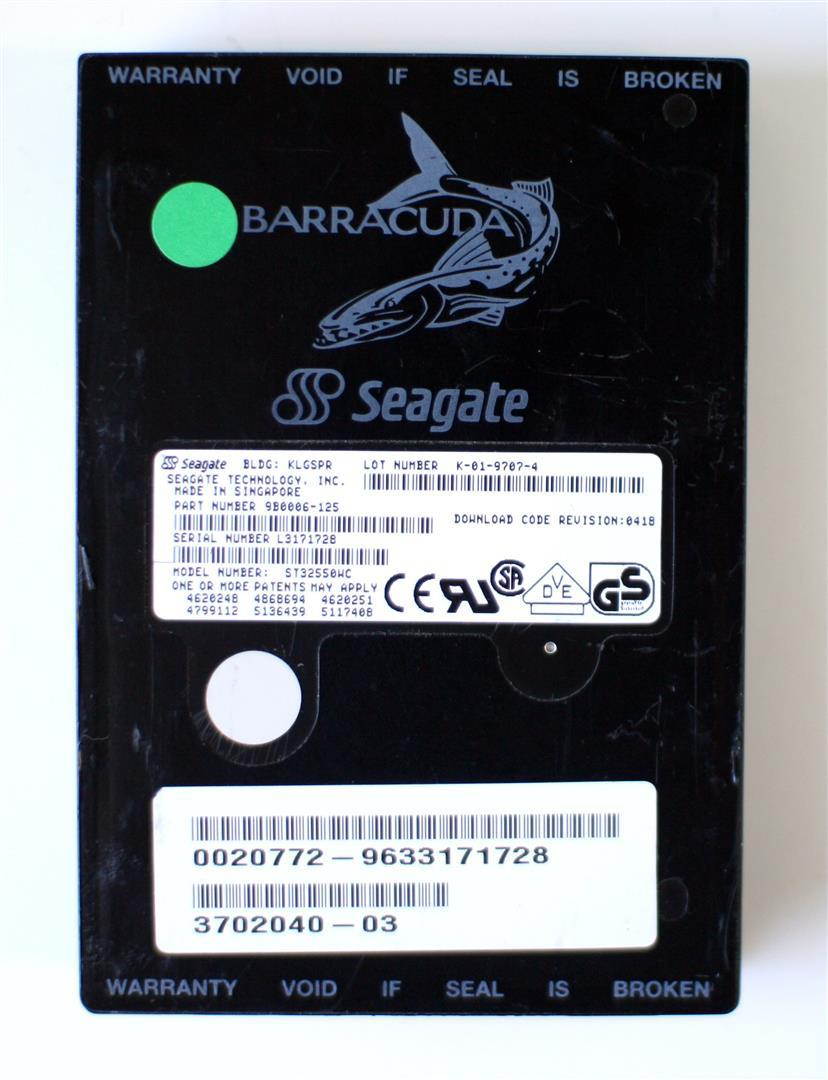 SEAGATE HDD 2.1GB, BLDG: KLGSPR P/N: 9B0006-125, ST32550WC, 3702040-03