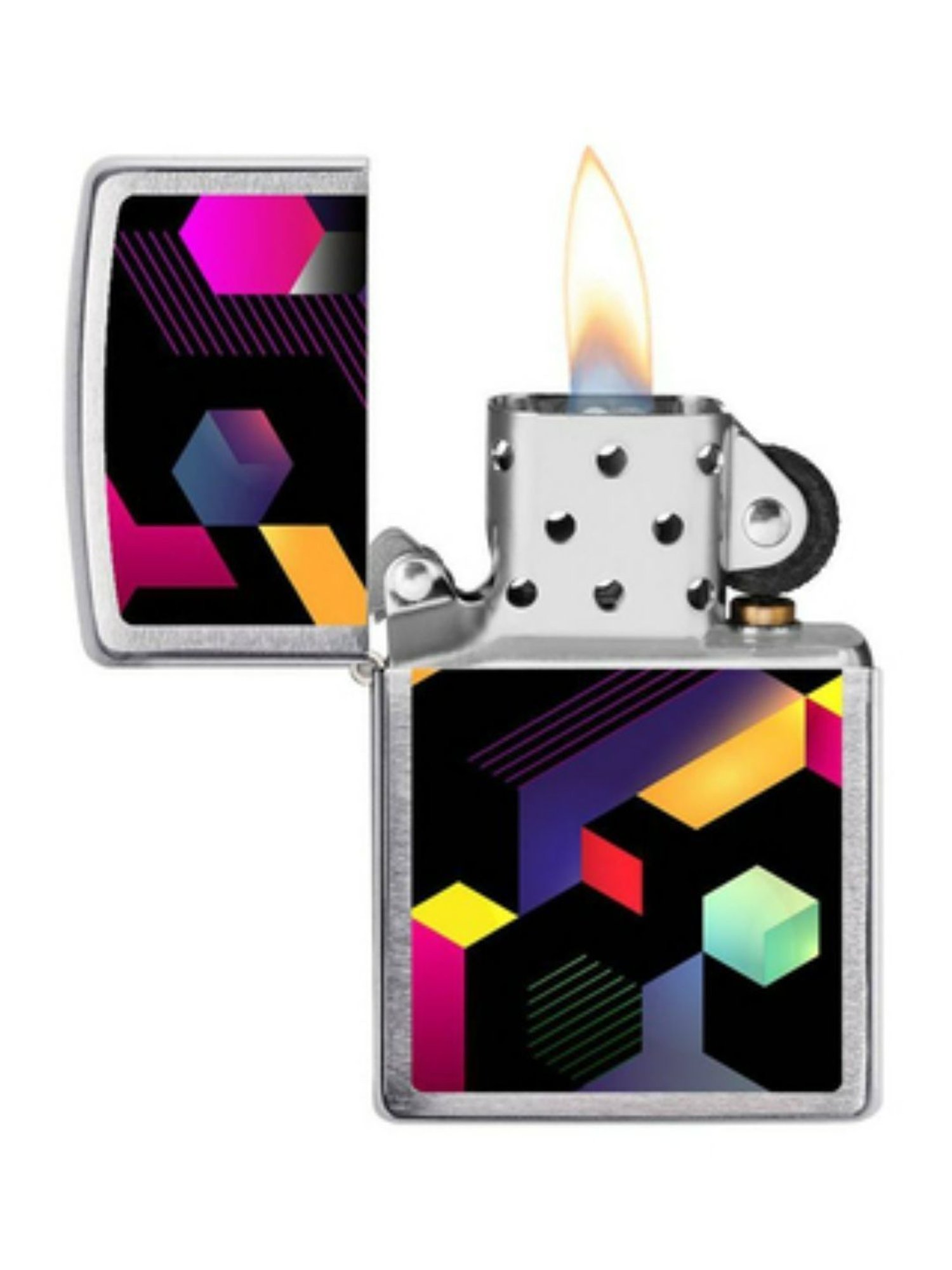 Zippo Black Block Design Brushed Brass Pocket Lighter