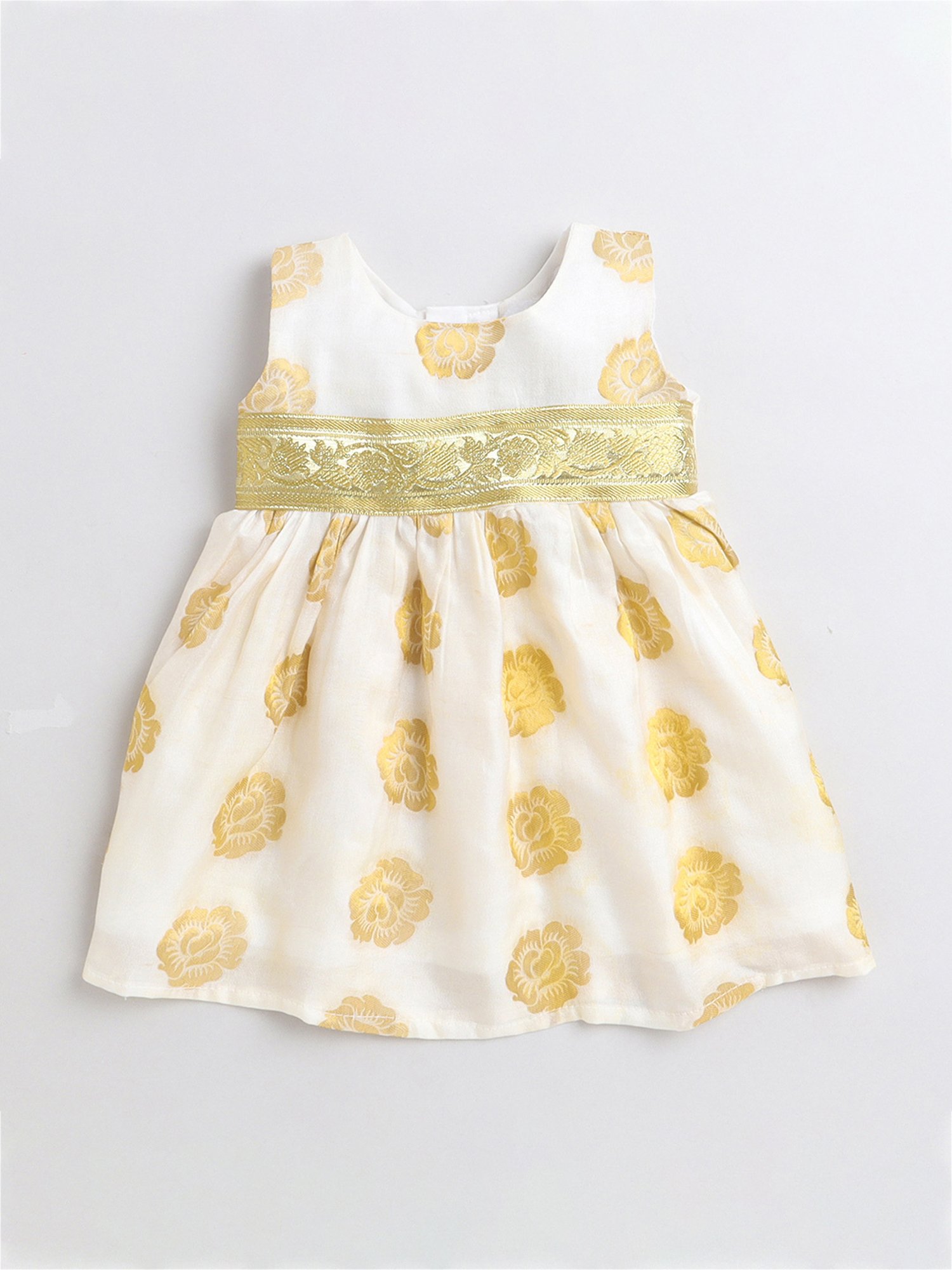 Many Frocks Kids Cream Embroidered Dress