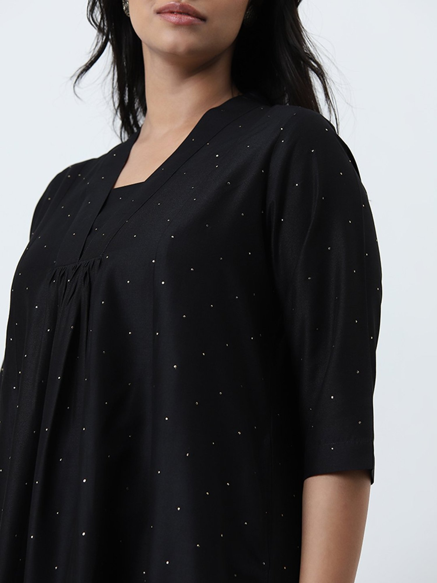 Diza by Westside Black Embellished A-line Kurta