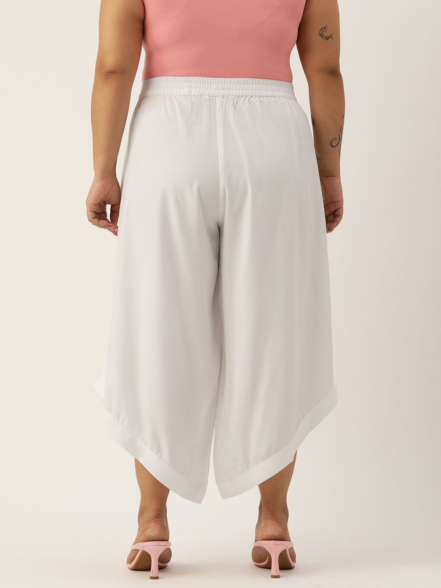 theRebelinme White Relaxed Fit High Rise Plus Size Culottes