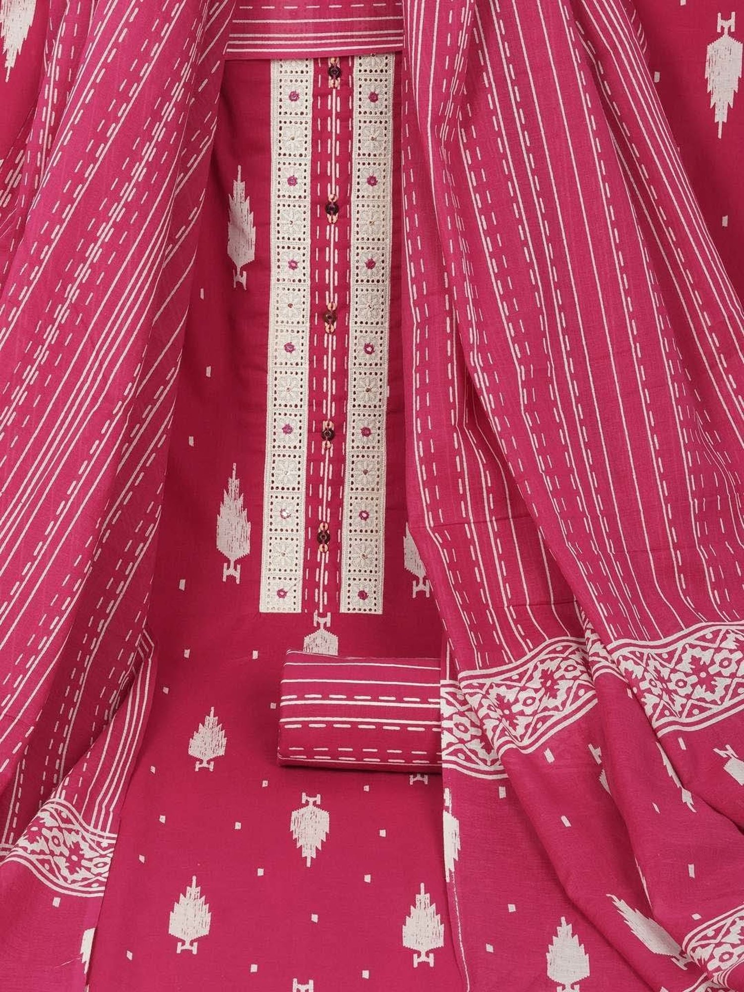 Kami Kubi Pink Cotton Printed Unstitched Dress Material