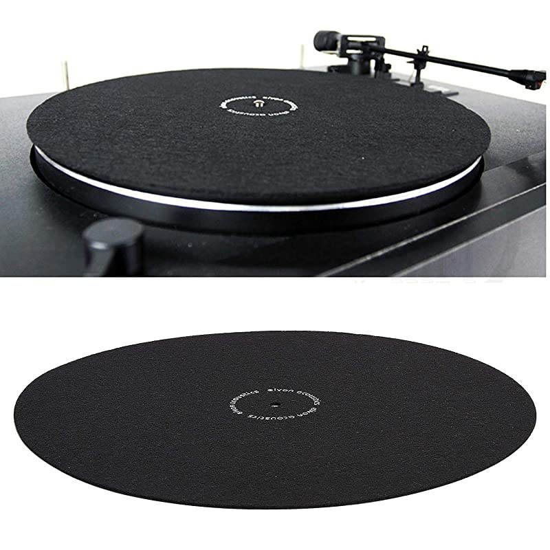 Turntable Slipmat Anti-Static Wool Mat - 12 inches Phonograph LP Vinyl Record Player Black Mat - Improves Sound & Reduces Noise