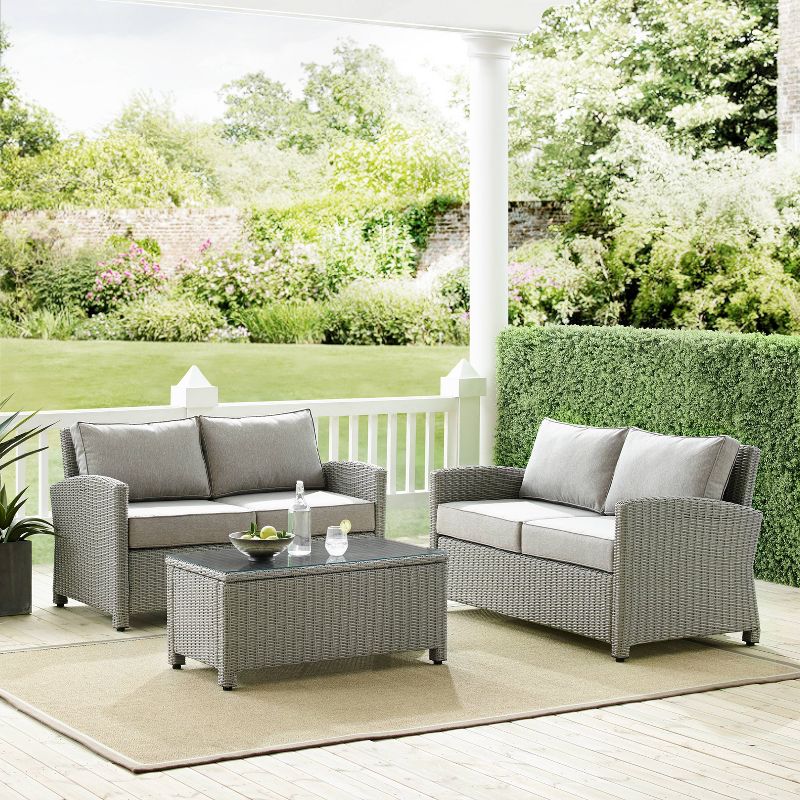 Bradenton 3pc Outdoor Loveseat Wicker Seating Set - Gray - Crosley