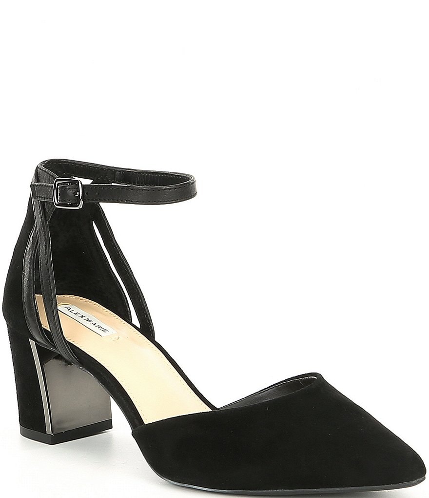 Alex Marie Nelvin Suede Ankle-Strap Block Heel Pumps