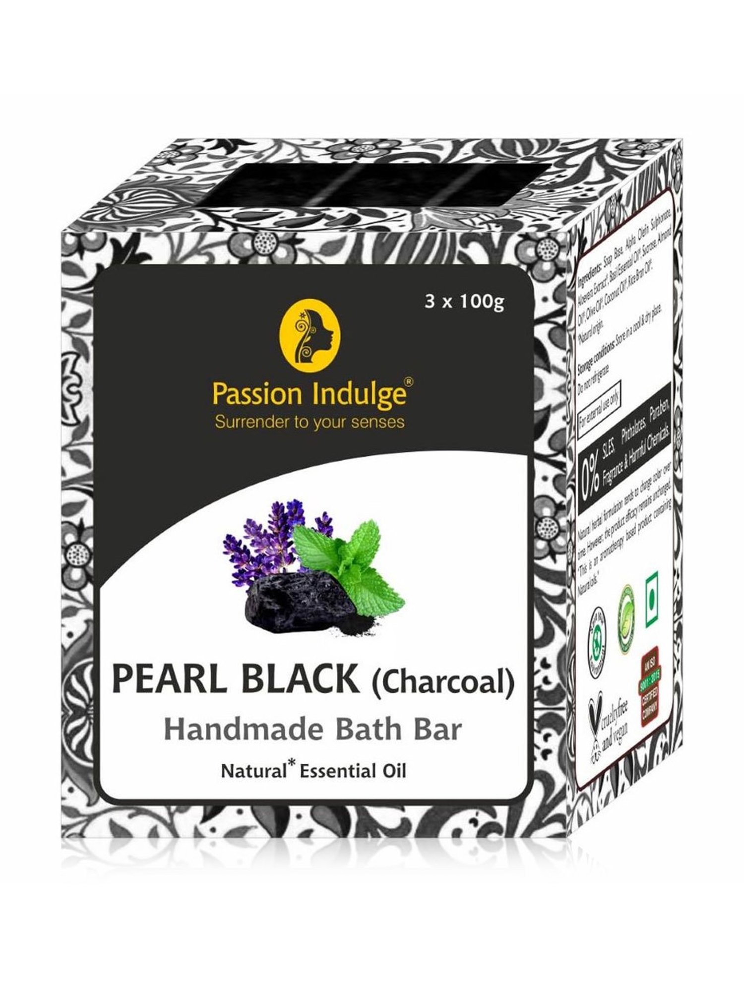 Passion Indulge Natural Handmade Bath Bar Soap Charcoal - 300 gm (Pack of 3)