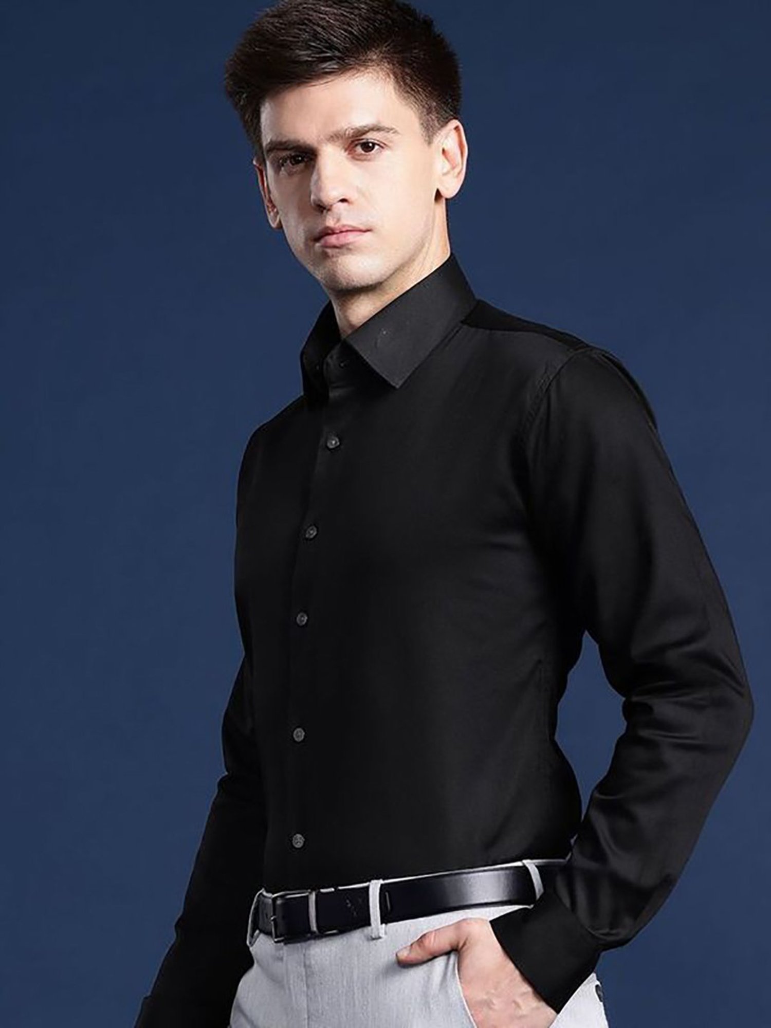 Hancock Black Slim Fit Solid Shirts