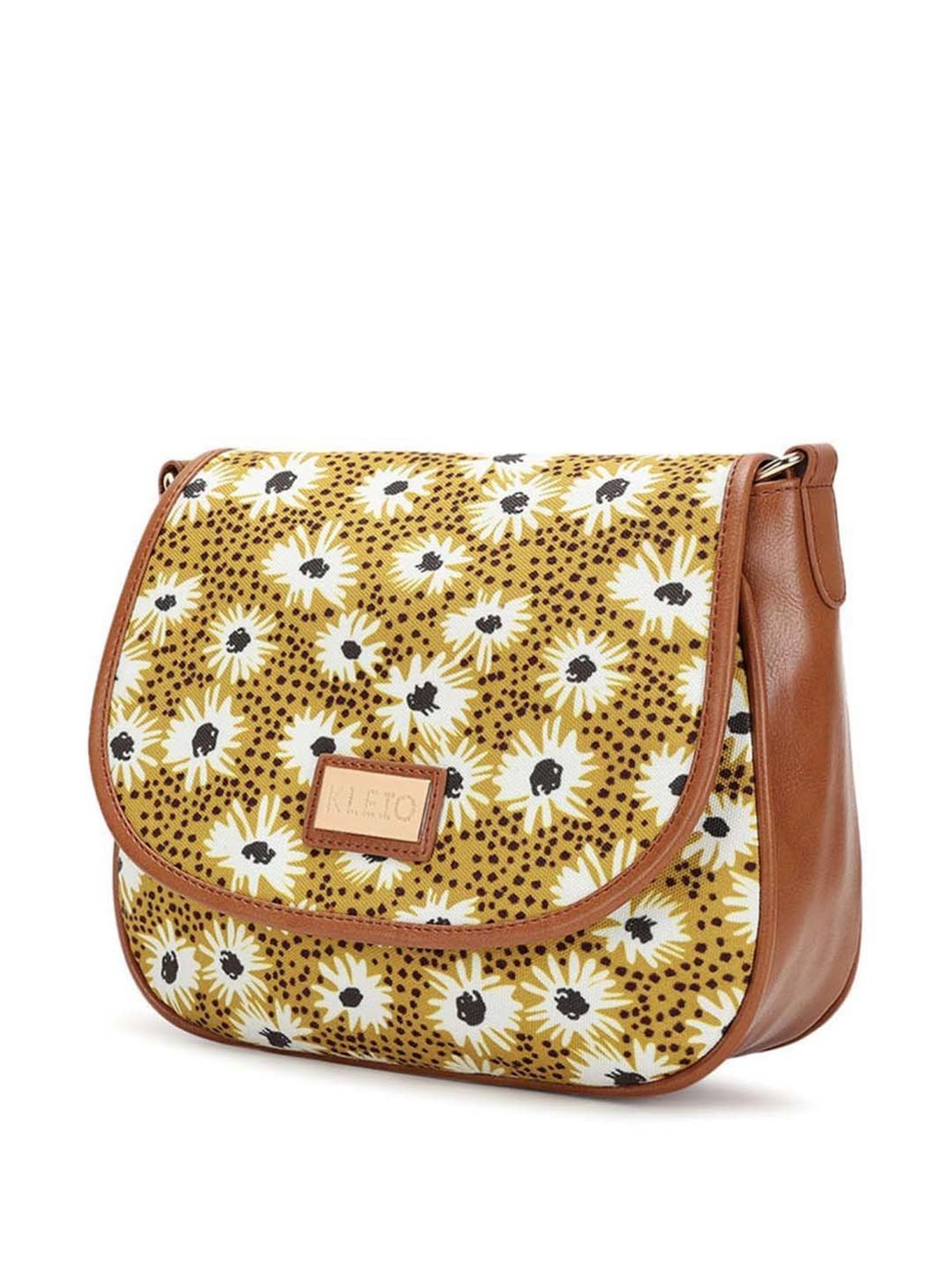 KLEIO Yellow Printed Medium Sling Handbag