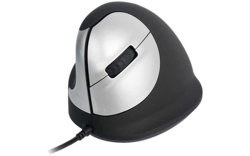 R-Go Tools USB Wired Vertical Ergonomic Mouse, [Medium Hand Size 165-185mm], Left-Hand, Black/Silver, 5 buttons, Resolution (DPI) 500-1500-2000-350...