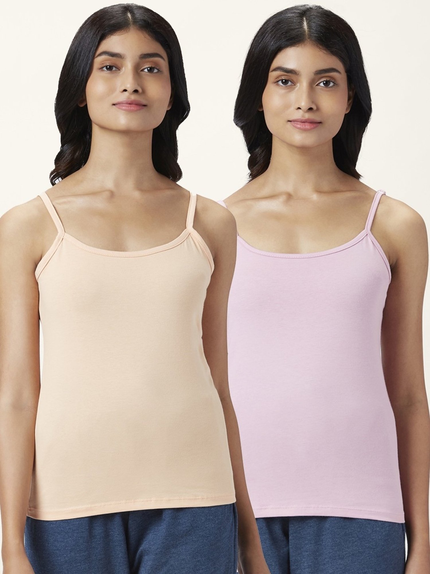 Dreamz by Pantaloons Lilac & Beige Cotton Camisoles - Pack Of 2