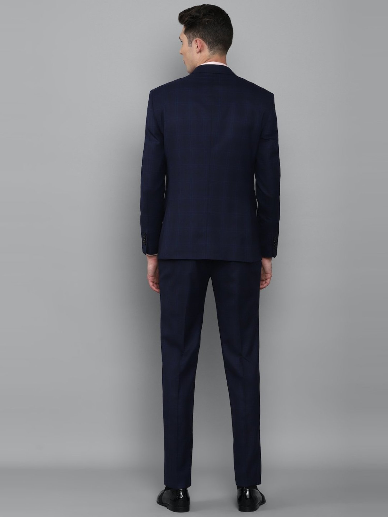 Luxure By Louis Philippe Navy Blue Slim Fit Checks Two Piece Suit