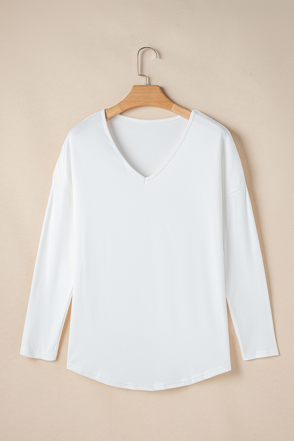 Plain White Solid Color Casual V Neck Long Sleeve Knit Top