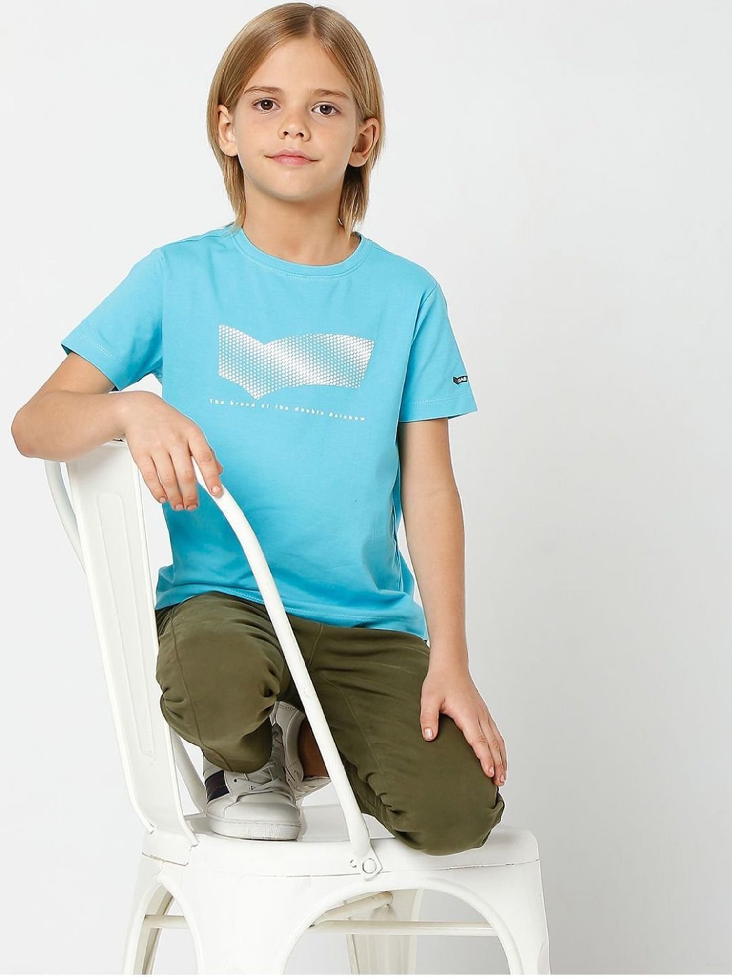 Gas Kids Blue Printed T-Shirt