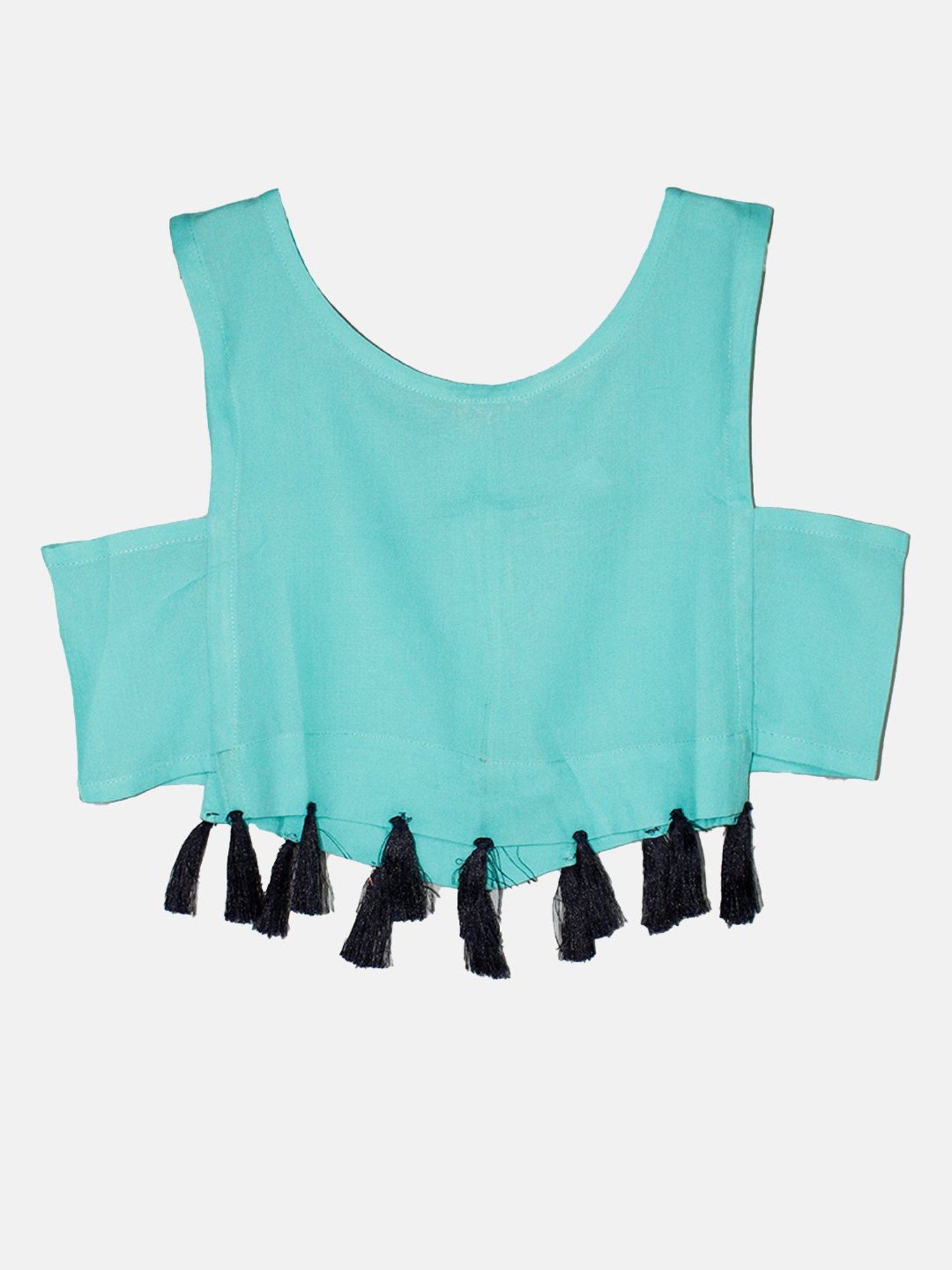 Kiddopanti Kids Aqua Blue Embellished Full Sleeves Crop Top, Shrug with Sharara