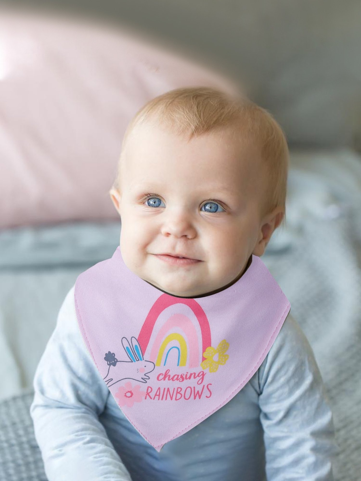 Baby Moo Kids Pink & White Cotton Printed Bib (Pack of 3)