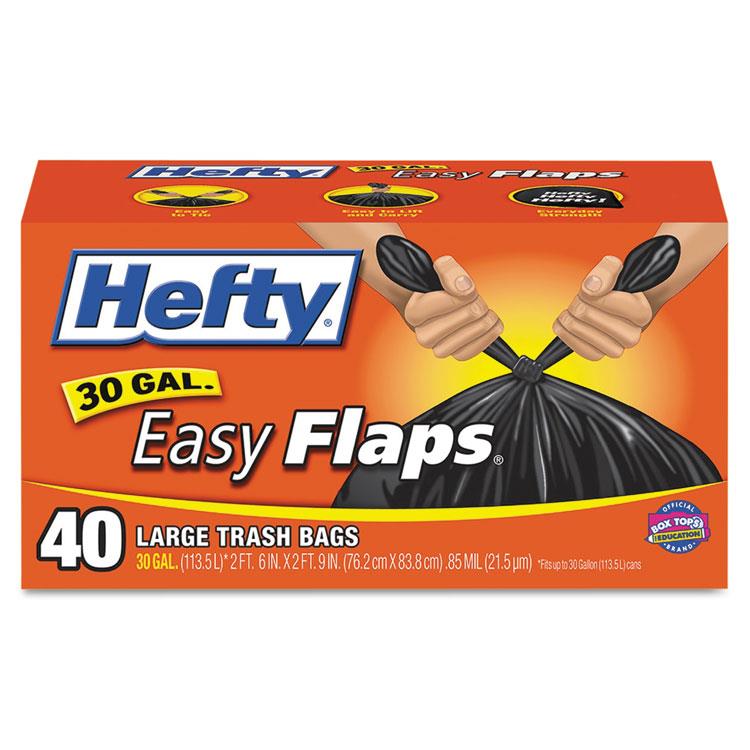 Hefty Easy Flaps Trash Bags 30gal Black 40/Box E27744