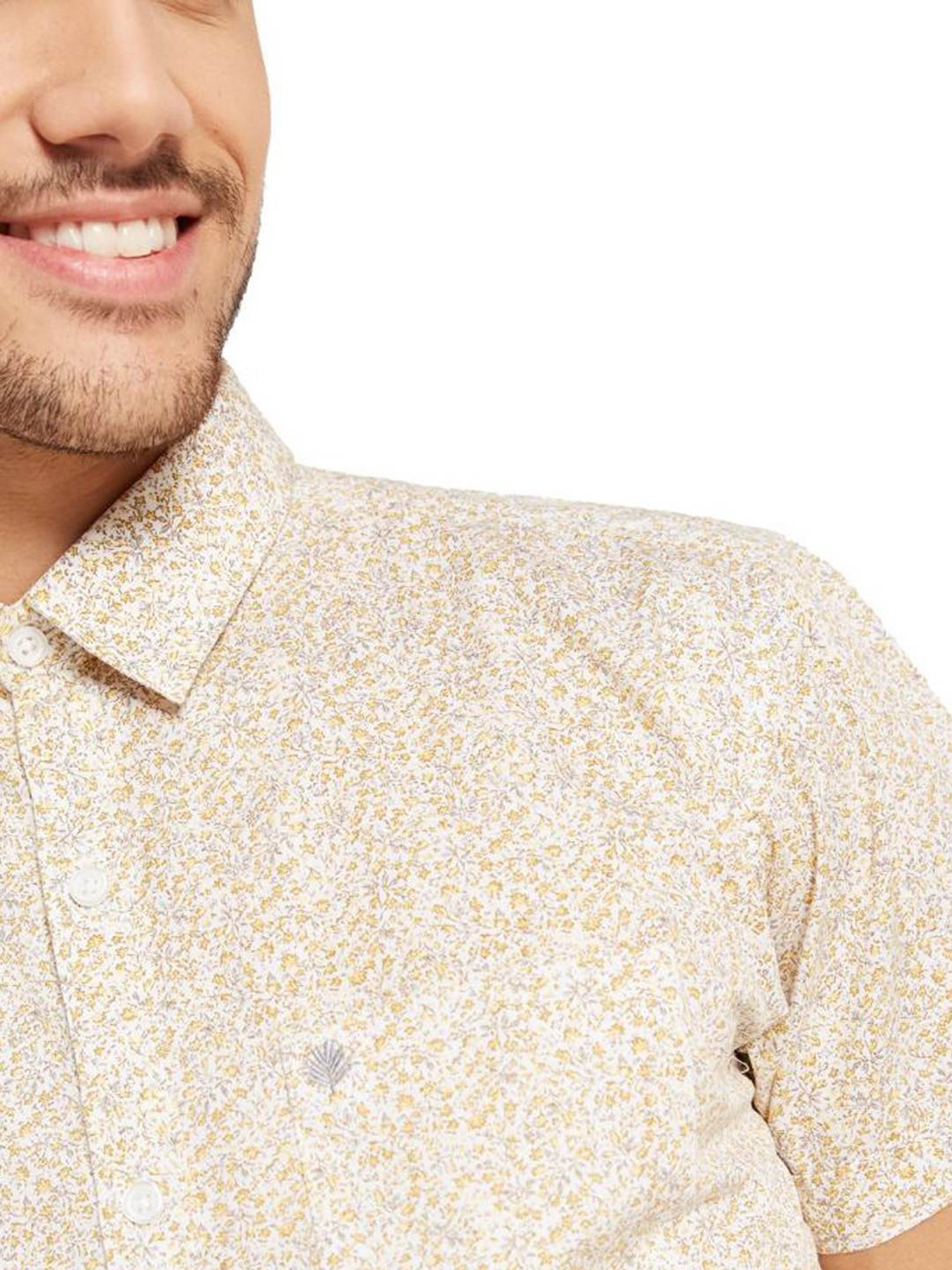 METTLE Lemon Cotton Regular Fit Printed Shirt