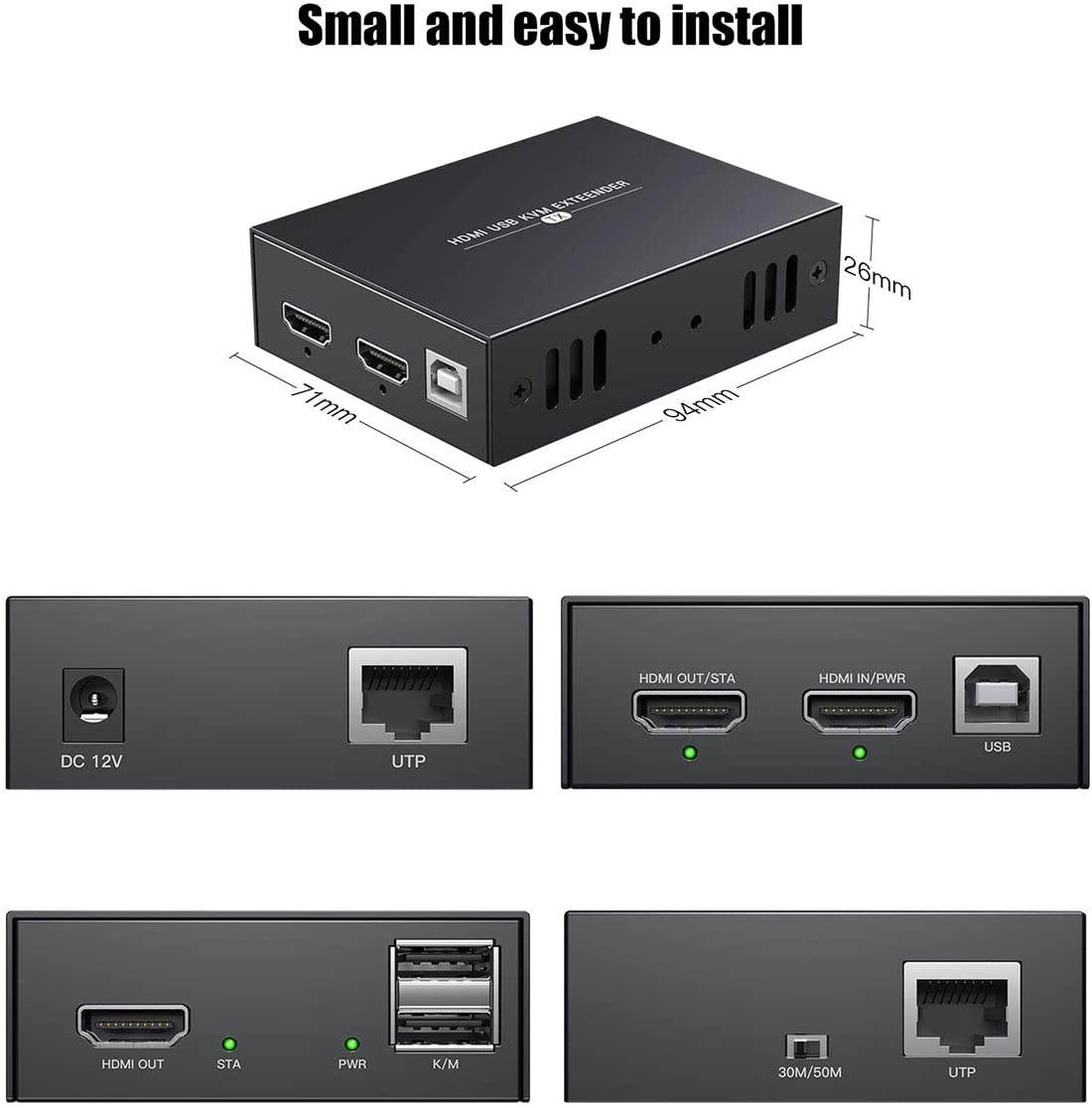 HDMI KVM USB Extender Transmit 1080p HD Video Over Cat5e/6 Ethernet Cable 50m (164ft) for Mouse and Keyboard Control Remote Signals