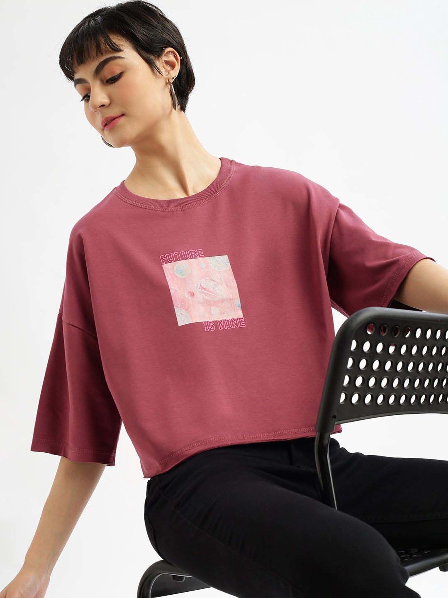 SHOWOFF Pink Cotton Printed T-Shirt