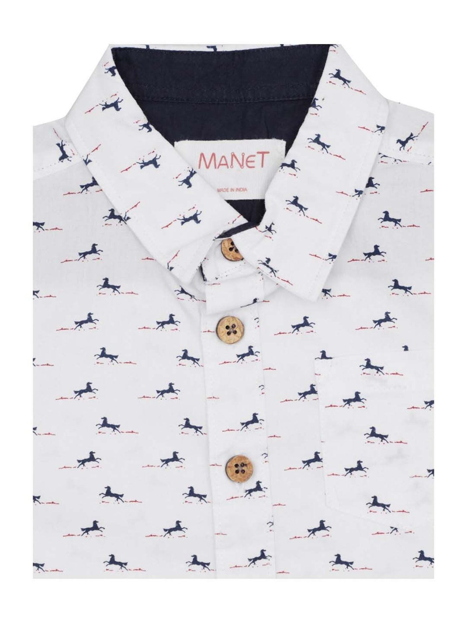 Manet Kids White Cotton Printed Shirt