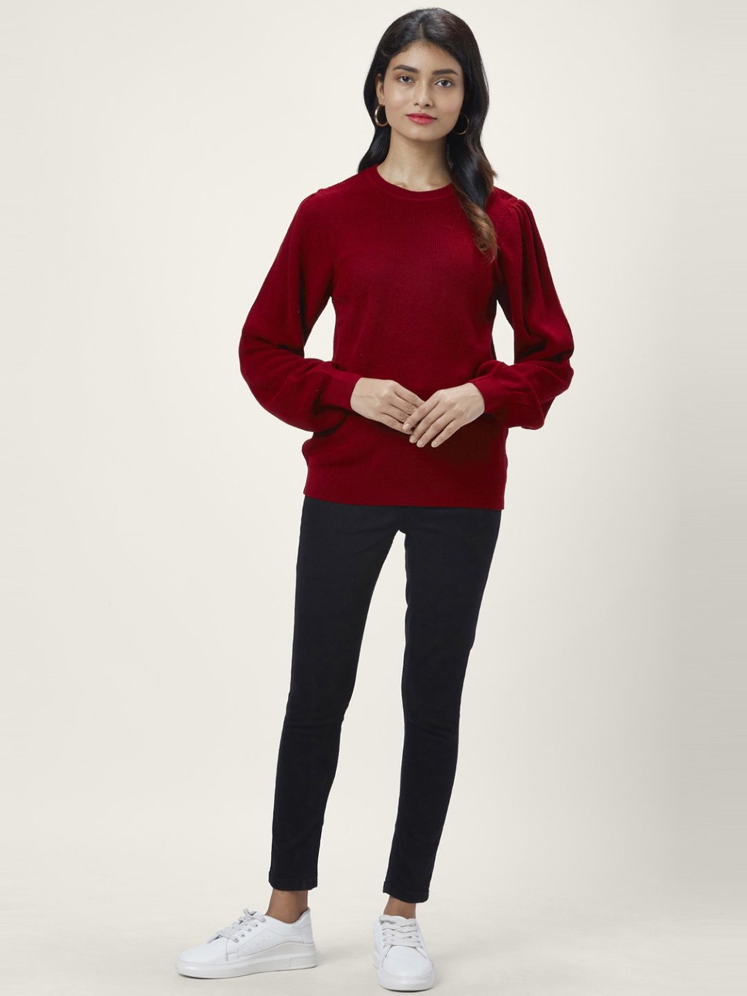 Honey by Pantaloons Maroon Self Pattern Sweater