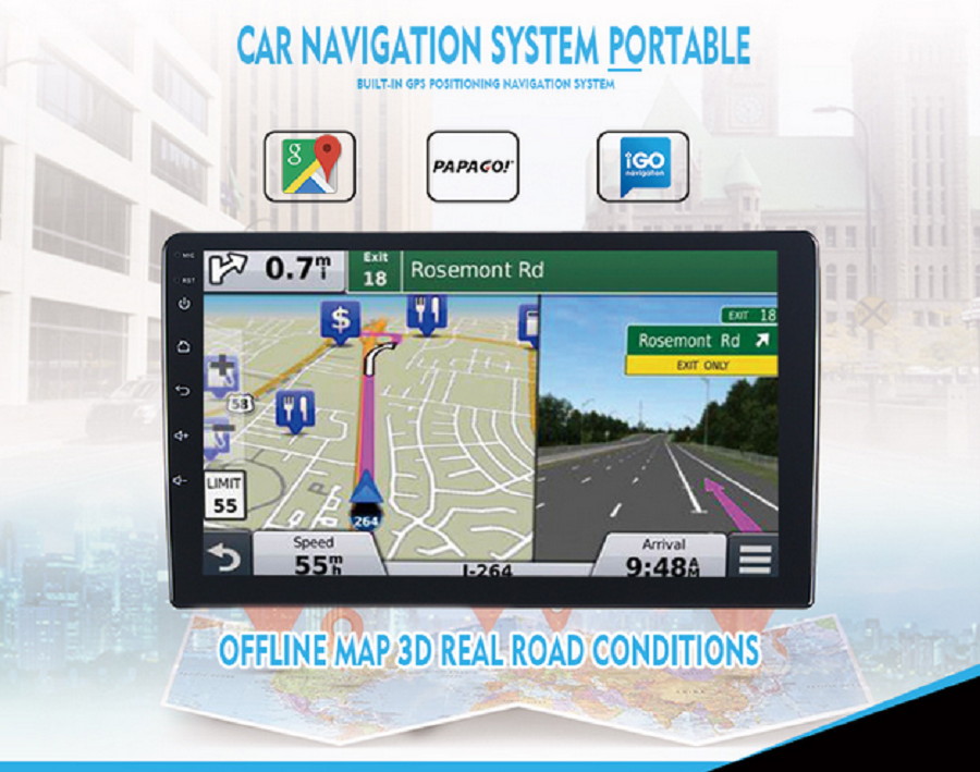 10-inch Bluetooth Car Monitor Portable Touch Screen 1+16G Smart Android 8.1 Split-screen Display GPS Stereo  USB Connection Large Screen Music Radio Car Navigation Universal Host Remote Control