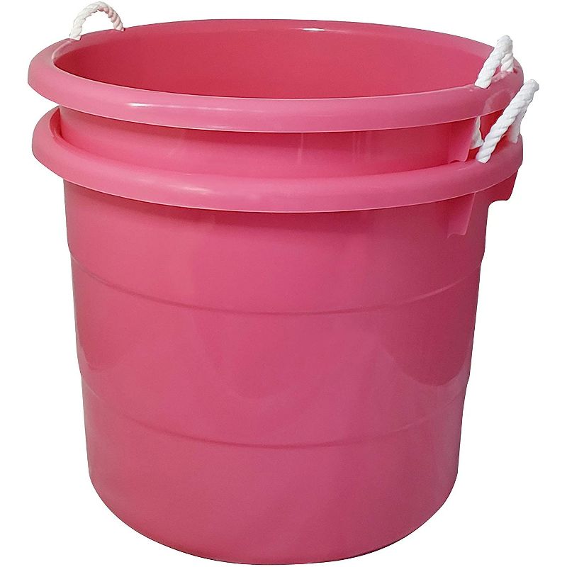 Homz 0402PKDC Stackable Plastic 18 Gallon Utility Storage Container Bucket Tubs with Rope Handles, Pink, Set of 2 Buckets