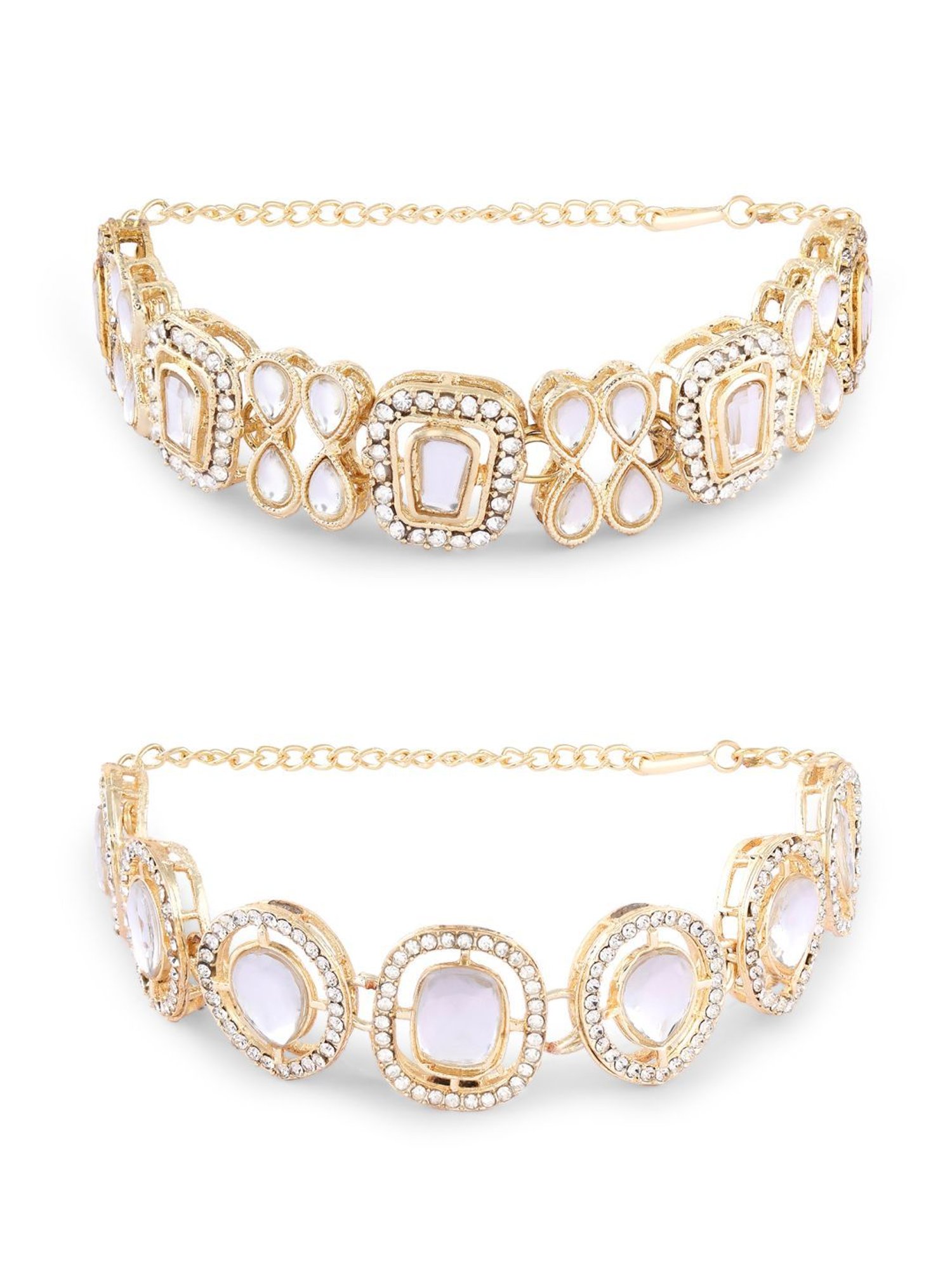 Zaveri Pearls Set of 2 Gold Tone Dazzling Austrian Diamonds & Stones Embellished Bracelets-ZPFK17670