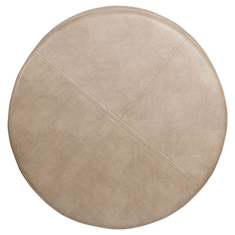 Round Faux Leather Ottoman Taupe - HomePop