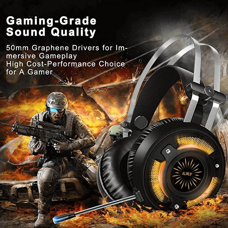 Stereo Gaming Headset for PS4, Xbox One Headset, Lightweight Noise Cancelling Over Ear PC PS5 Gaming Headphones with Anti-Noise Mic, 50mm Drivers, Surround Sound, Soft Memory Earmuffs