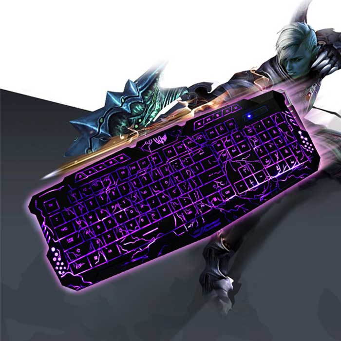 3 Colors Crack Illuminated LED 114-Key Backlight USB Wired PC Gaming Keyboard CA