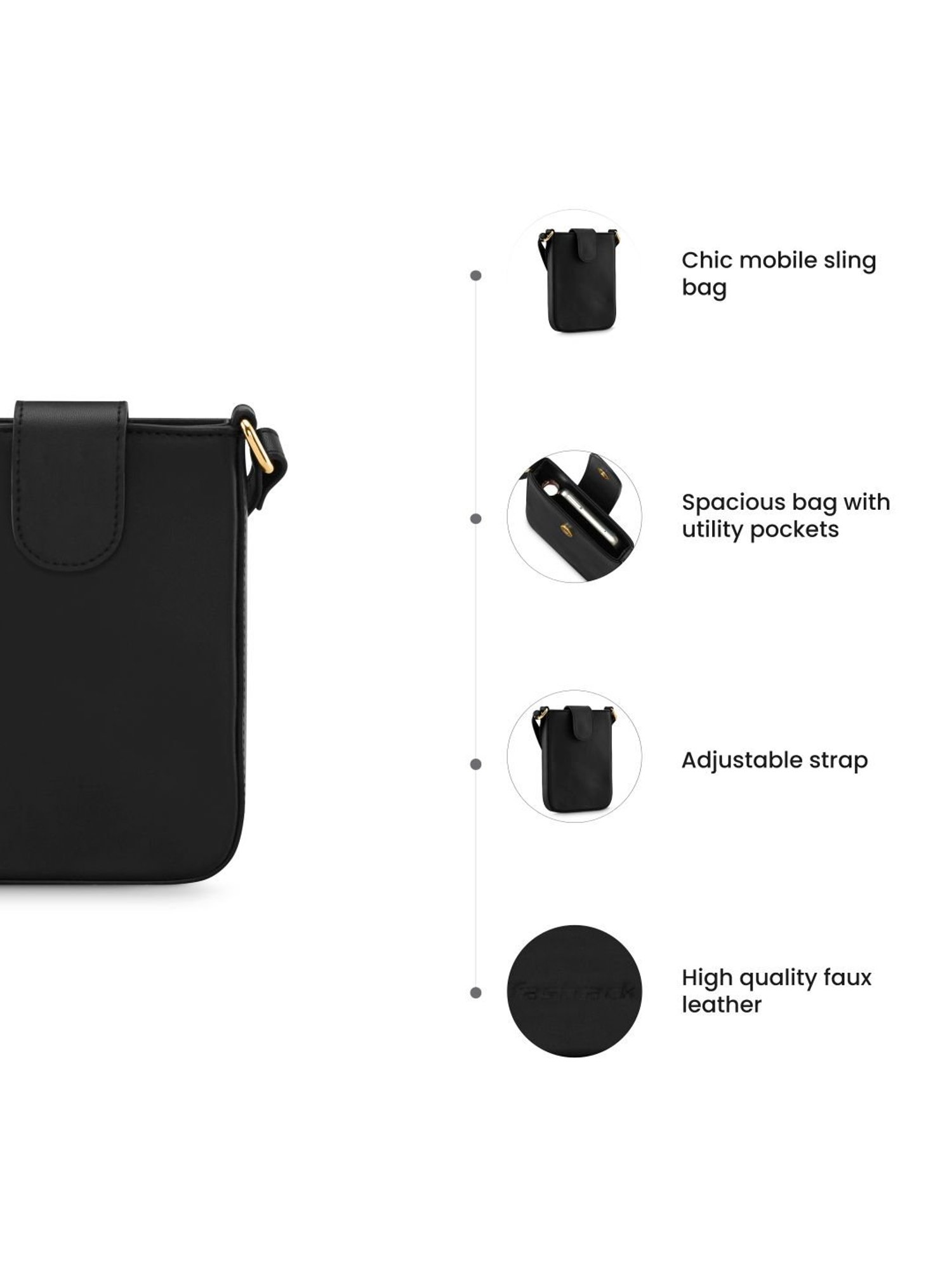 Fastrack Black Solid Mobile Pouch