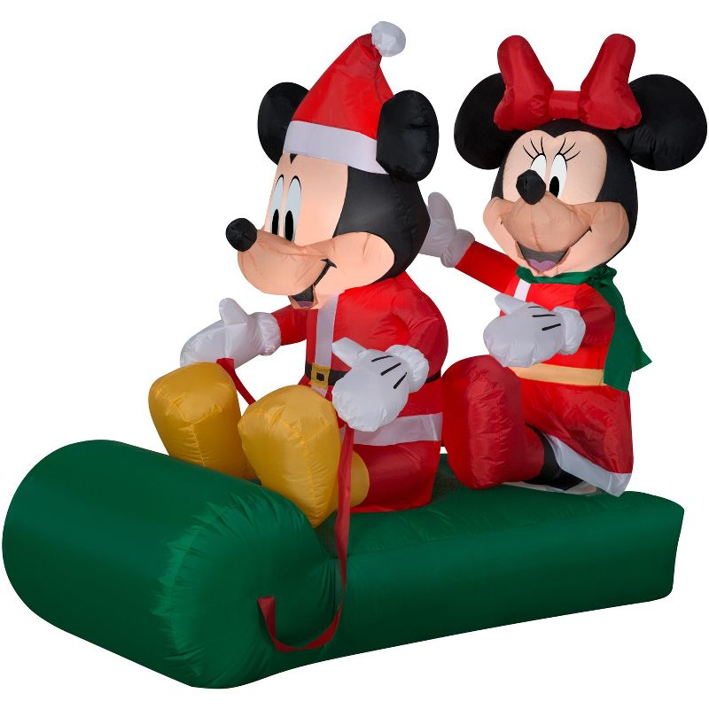 Gemmy Christmas Airblown Inflatable Mickey and Minnie on Sled Scene Disney, 4.5 ft Tall