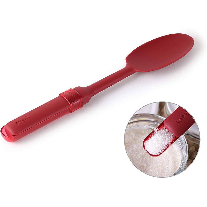 Cookduo Mix & Measure Spoon - Red Silicone Spoon with Adjustable Measuring Spoon FDA