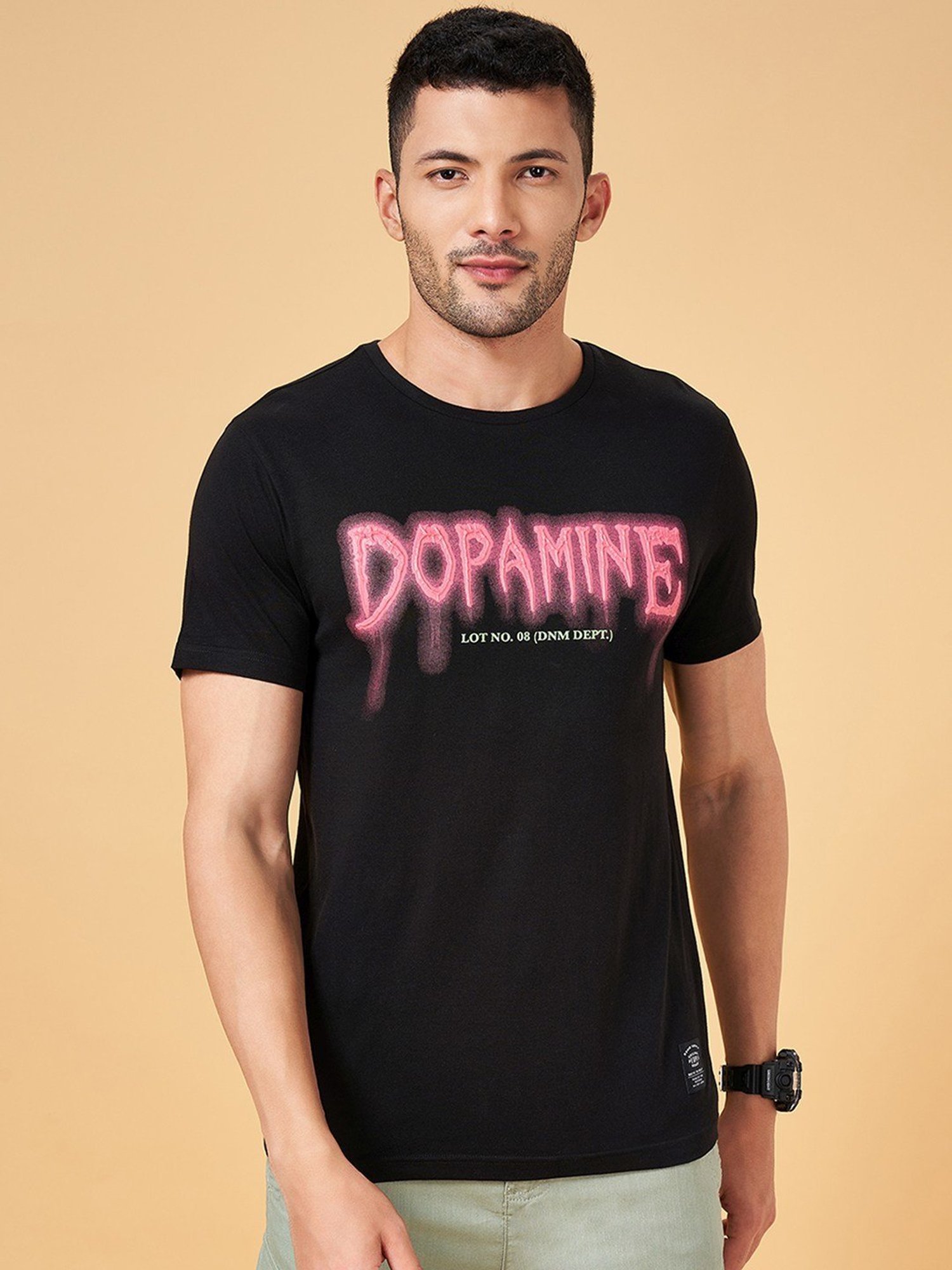 People by Pantaloons Black Cotton Regular Fit Printed T-Shirt